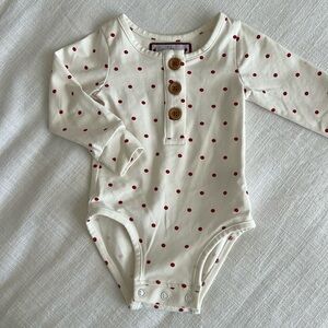 Sweet Honey Polka Dot Bodysuit Long Sleeve Button Up Cream 6M‎